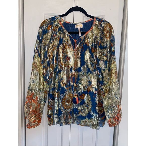 Anthropologie Verb Pallavi Singhee Stephania Shimmer Peasant Blouse XS, MP $188 - Picture 12 of 16